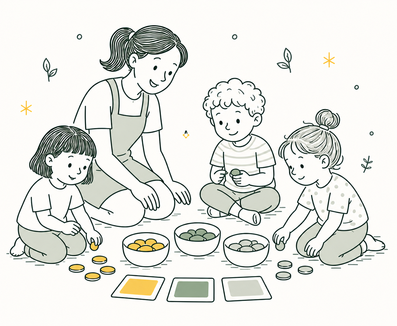 Educator guiding children through a sensory sorting activity